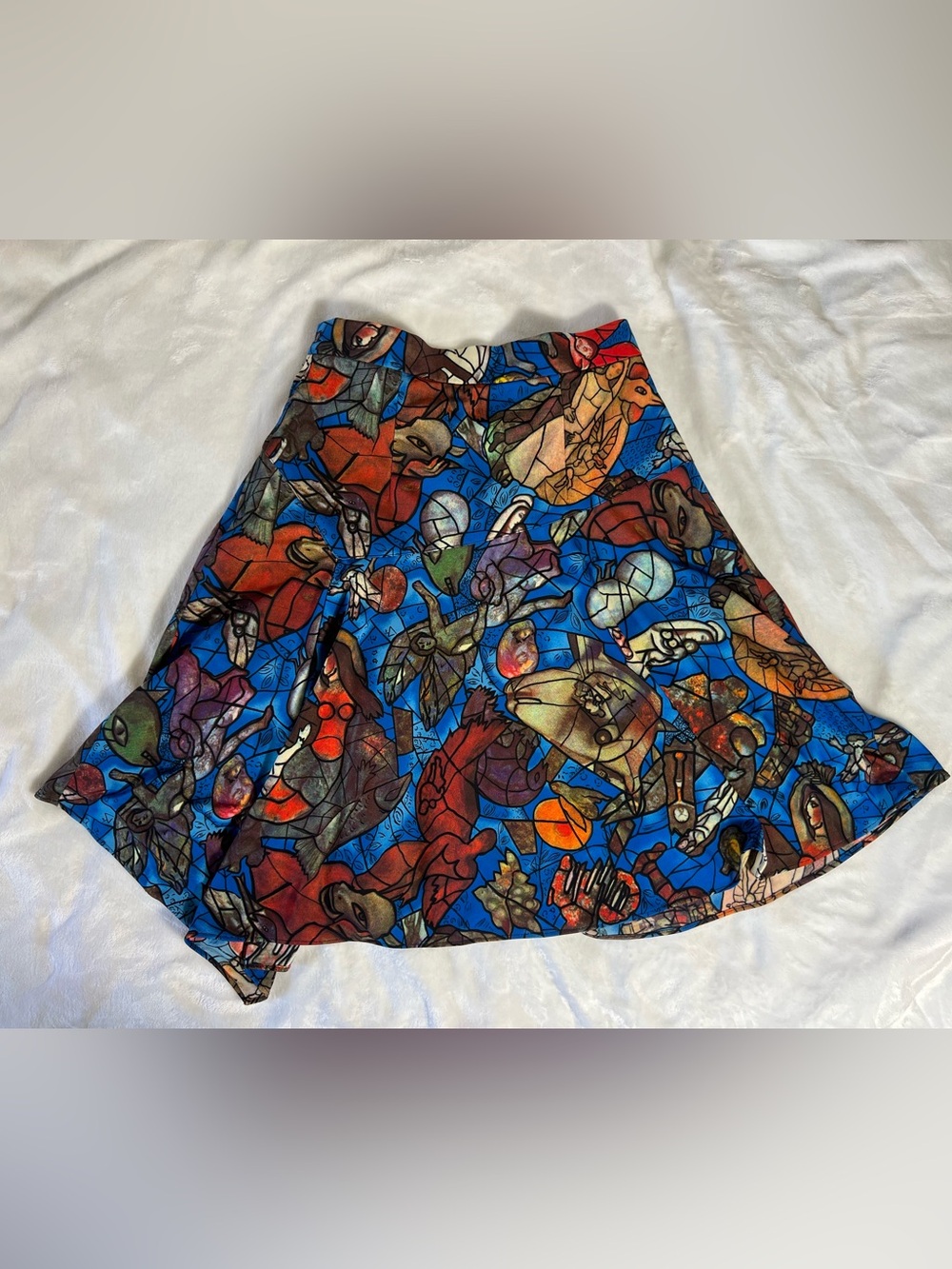 Vintage Chagall Stained Glass Wearable Art Print A-Line Midi Skirt